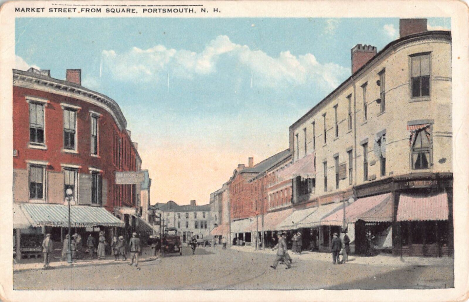 Businesses on Market Street from Square, Portsmouth, New Hampshire-Old Postcard