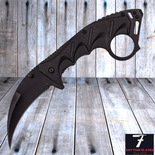 Black Karambit Spring Assisted Open Pocket Knife Tactical Claw Folding EDC