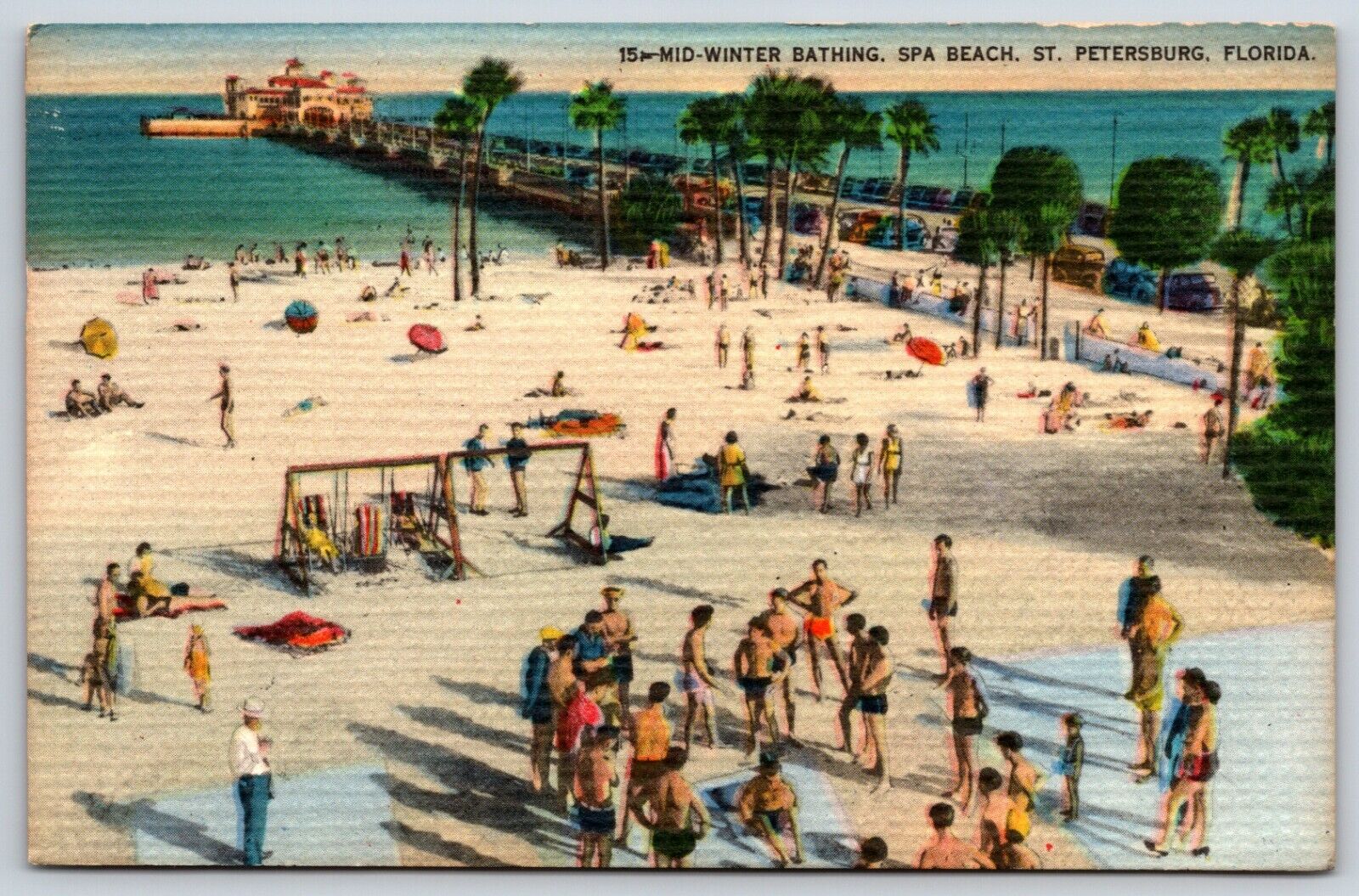 Postcard Mid-Winter Bathing, Spa Beach, St. Petersburg FL Unposted