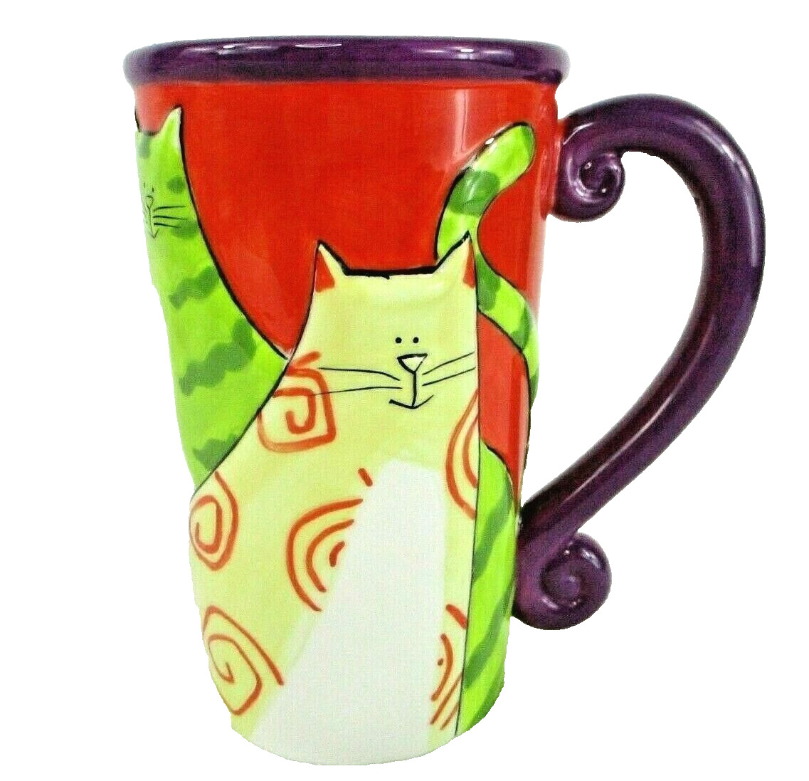 Embossed Cats Bella Casa Mug by Ganz Yellow Orange Coffee Tea or Hot Chocolate