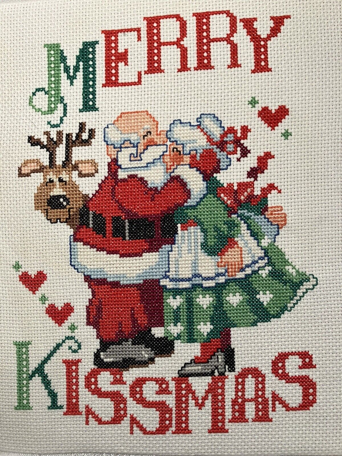 handmade finished cross stitch merry kissmiss Christmas picture 