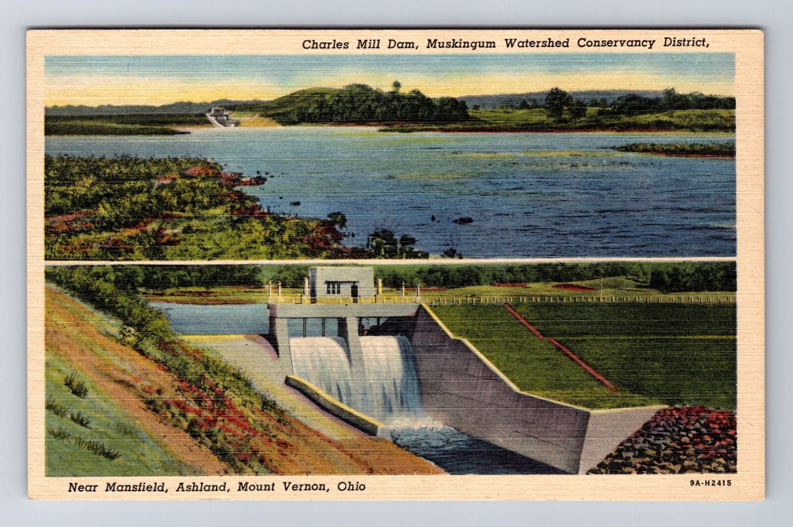 Mansfield OH-Ohio, Charles Mill Dam, Muskingum Watershed, Vintage Postcard
