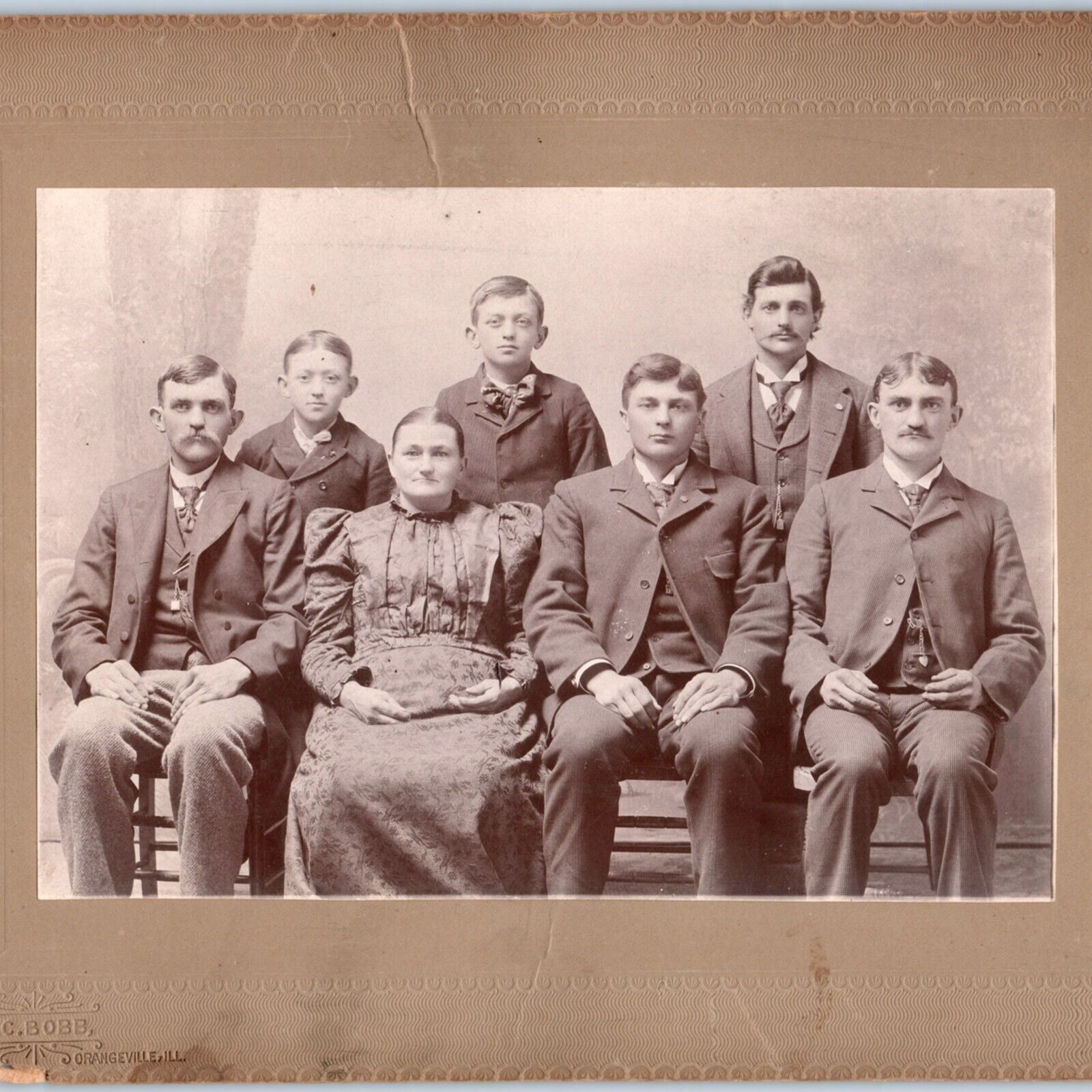 c1880s Orangeville, ILL Family Brothers Young Men Large Cabinet Card Photo IL 2H