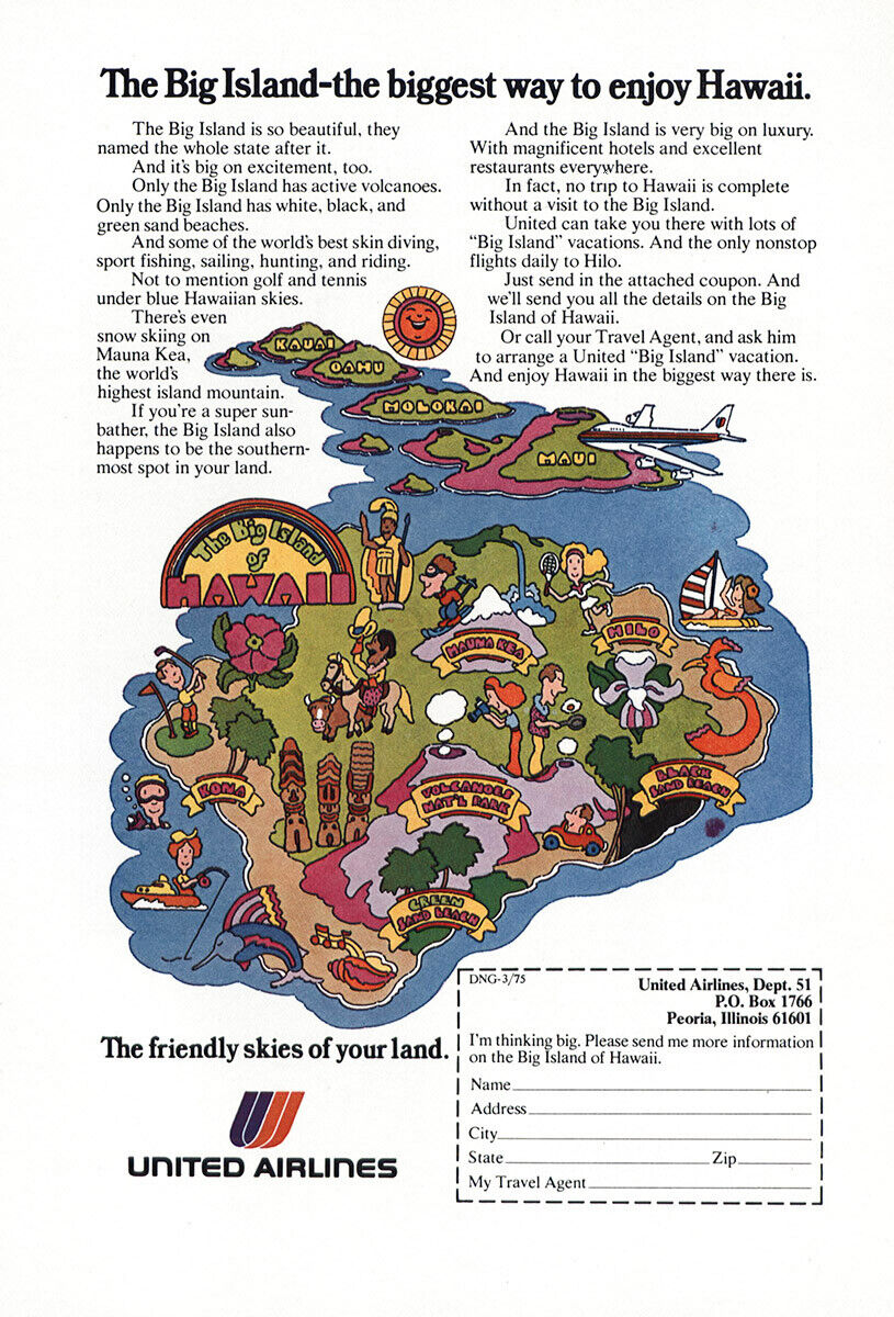 1975 United Airlines: Big Island Hawaii Vintage Print Ad