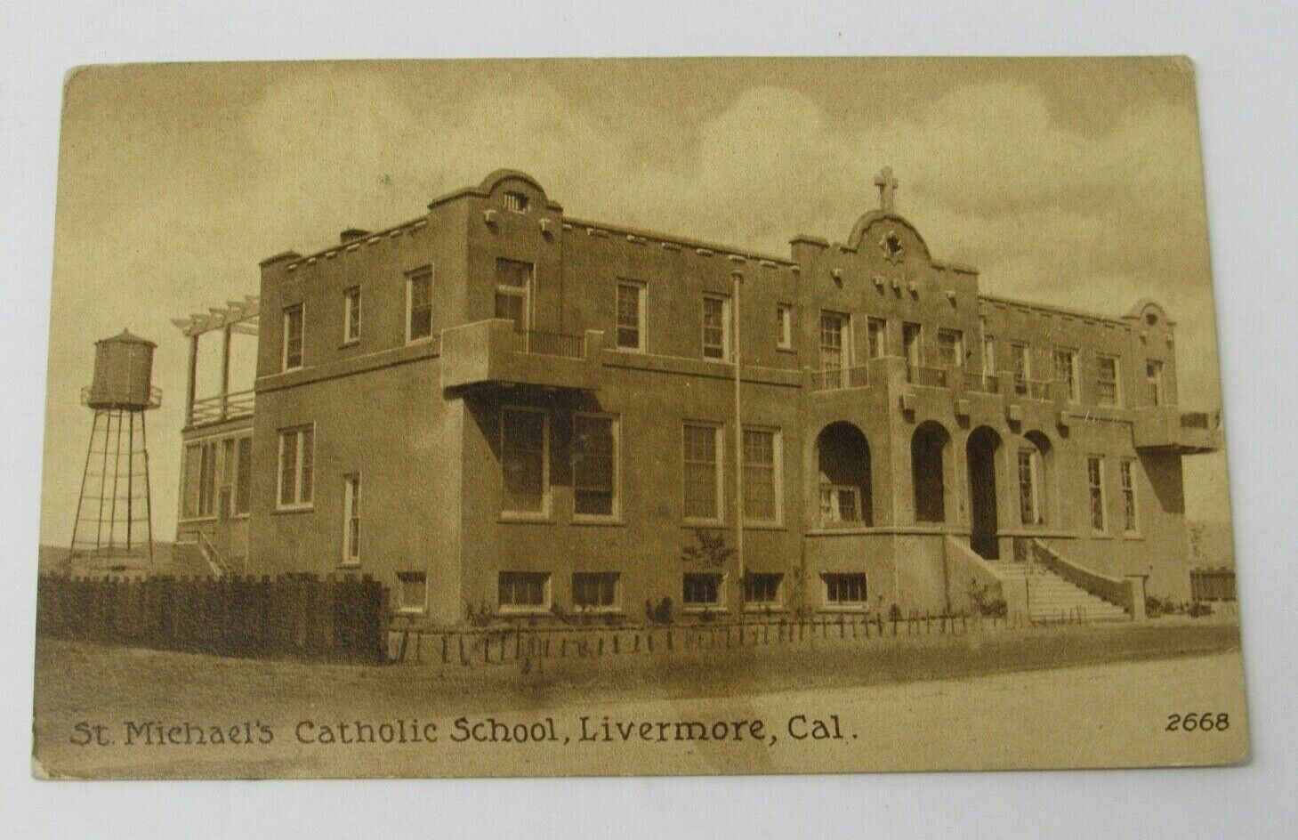 1915 Postcard of St. Michael's Catholic School, Livermore California Water Tower