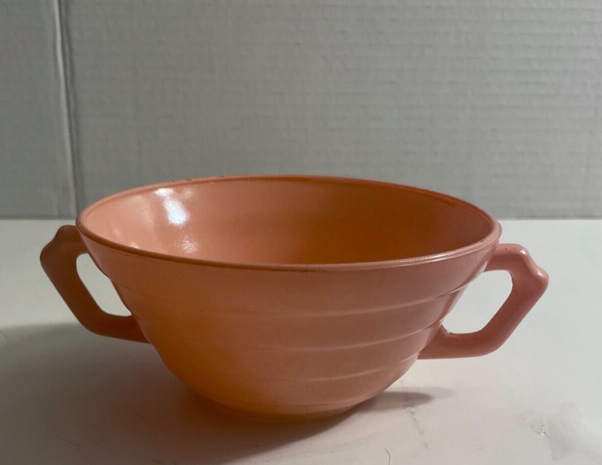 Pink Milk glass Sugar Bowl Double Handles Vintage Mid Century