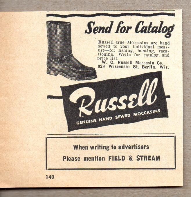 1952 Print Ad Russell Hand Sewn Moccasins Boots Berlin,WI