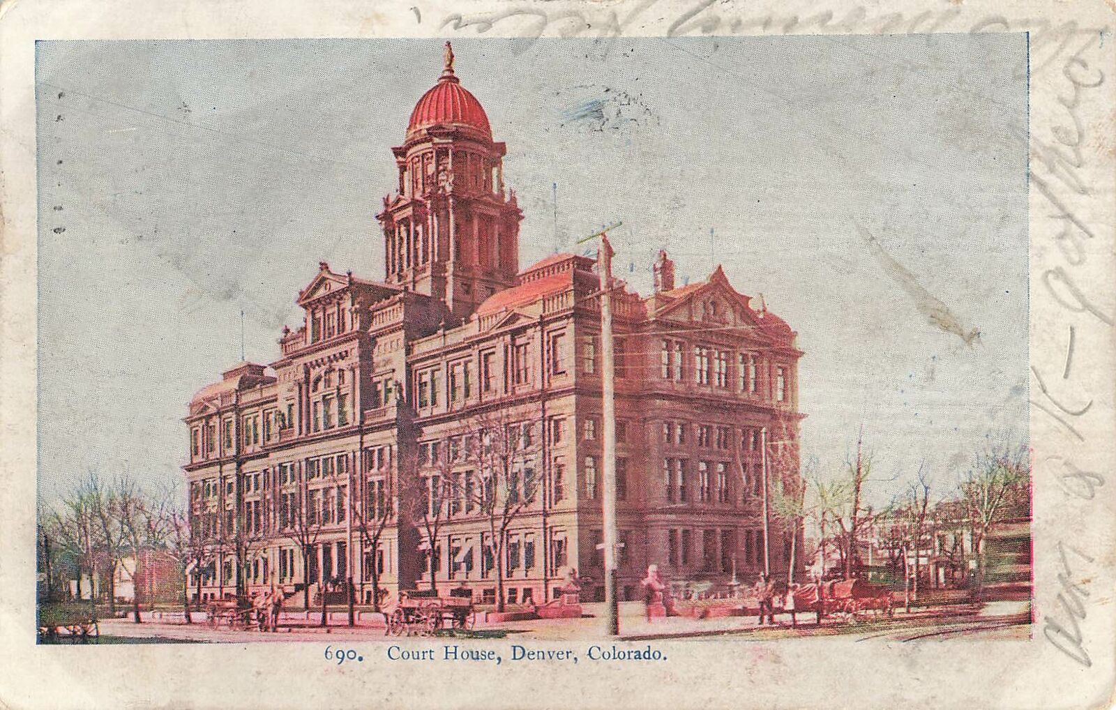 Vintage 1906 Postcard Court House Denver Colorado exterior photo color stamped