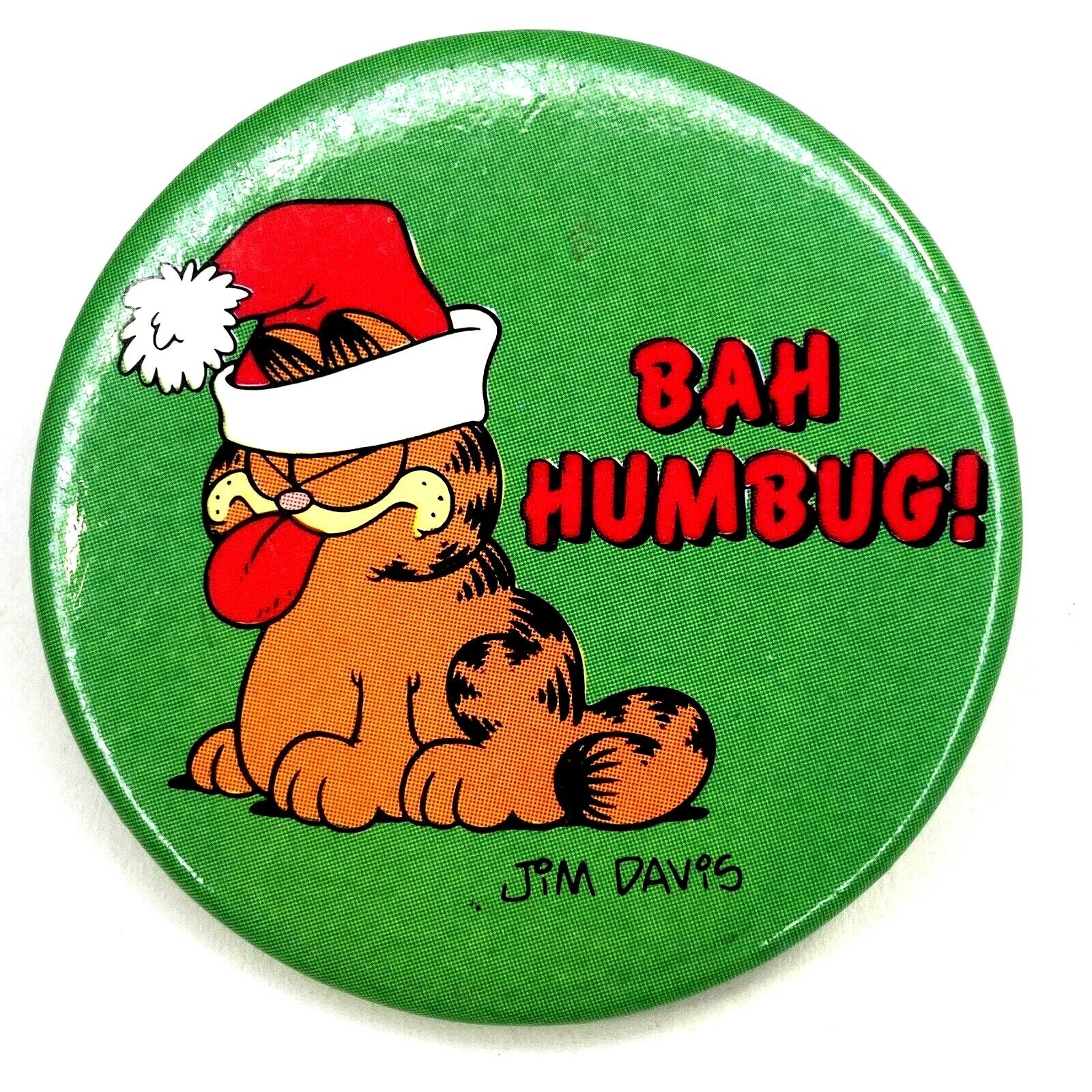 1978 Garfield Christmas Bah Humbug Jim Davis Pinback Button Pin - Vintage