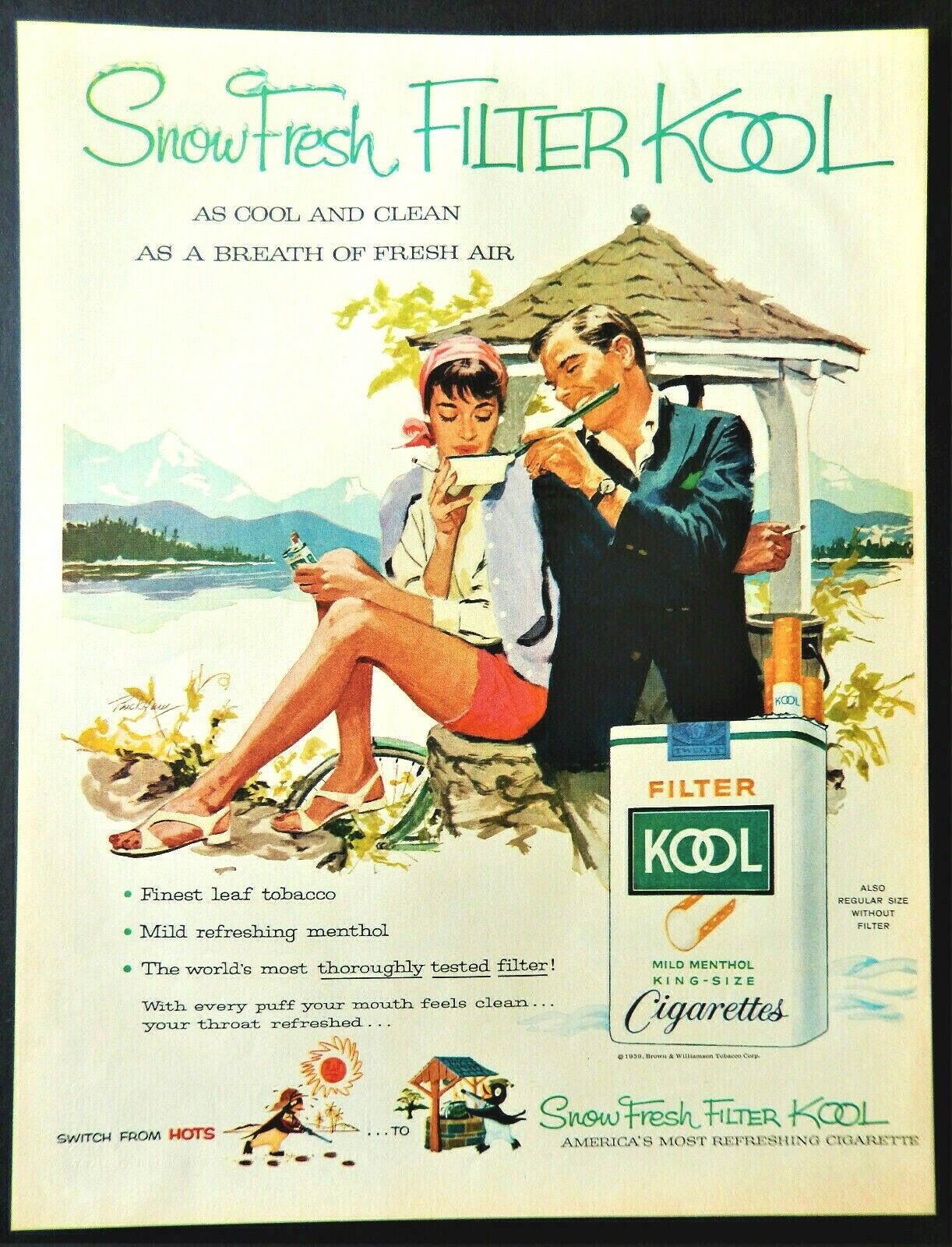 Kool cigarettes ad vintage 1959 menthol snow fresh original print advertisement