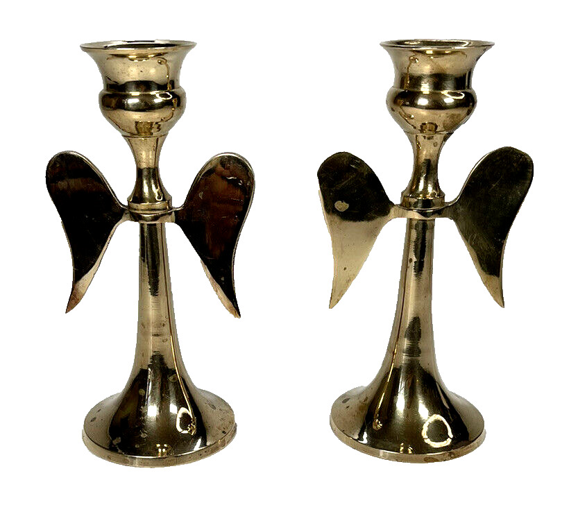 Vintage Brass Angel Wings Candlestick Holders by Archana 5 1/2\