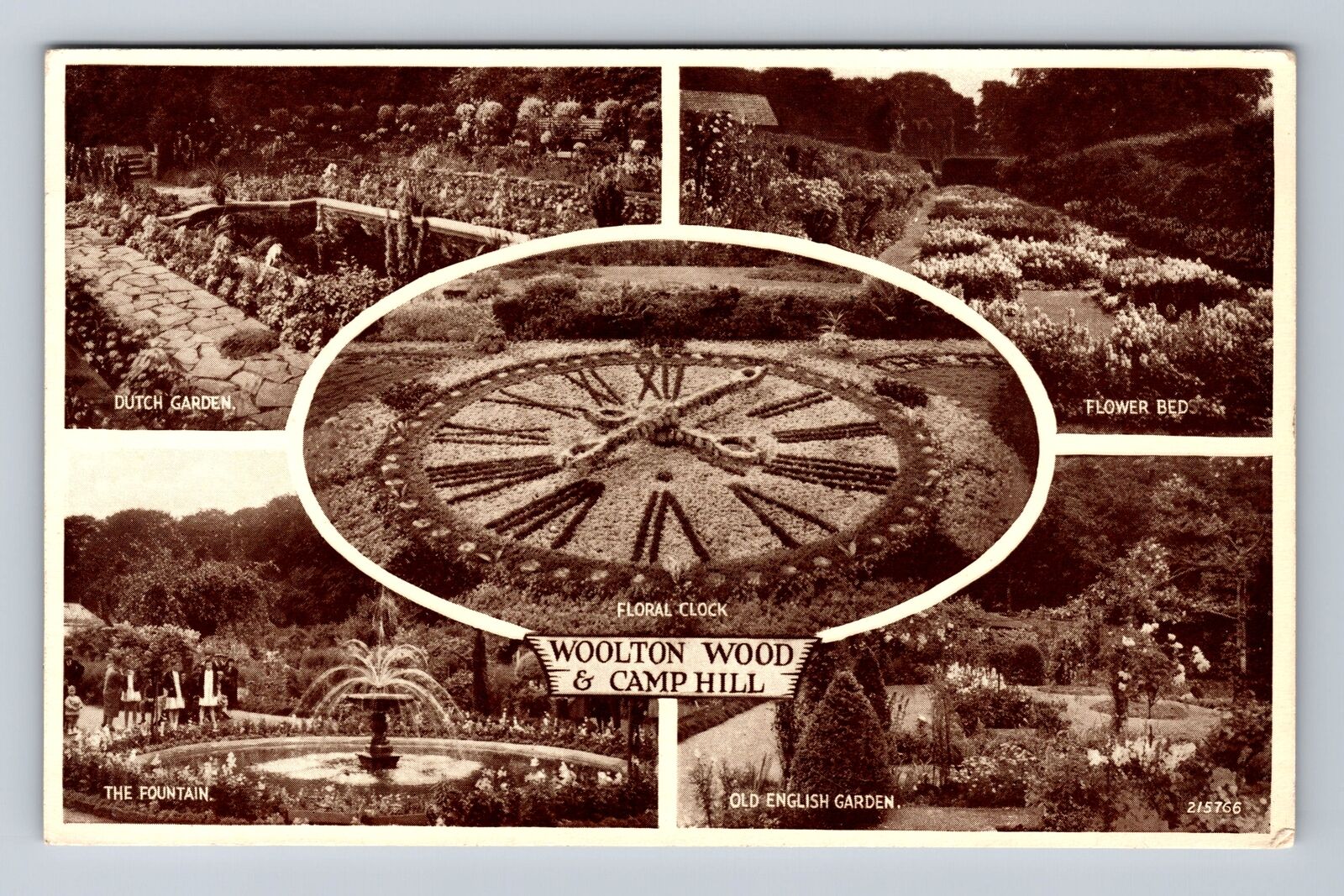 Liverpool England, Woolton Wood & Camp Hill Park, Floral Clock, Vintage Postcard