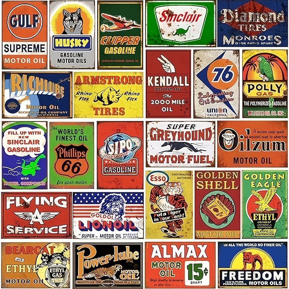 24pcs Reproduced Vintage Tin Signs Gas Oil Retro Advert Metal Sign For Garage Ma