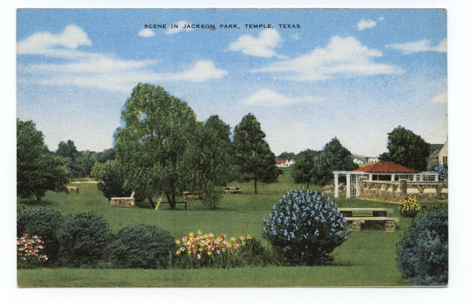 Jackson Park Temple Texas Linen Postcard