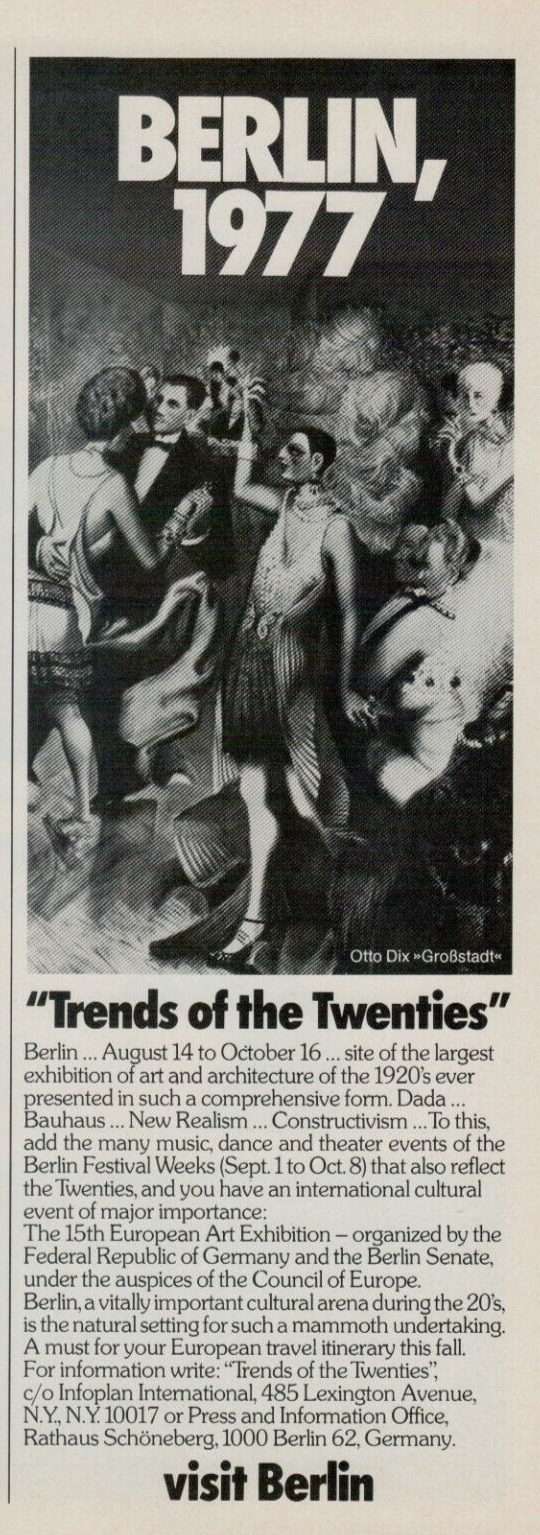 1977 Visit Berlin Otto Dix Grobstadt Trends of the Twenties Dada Art Print Ad