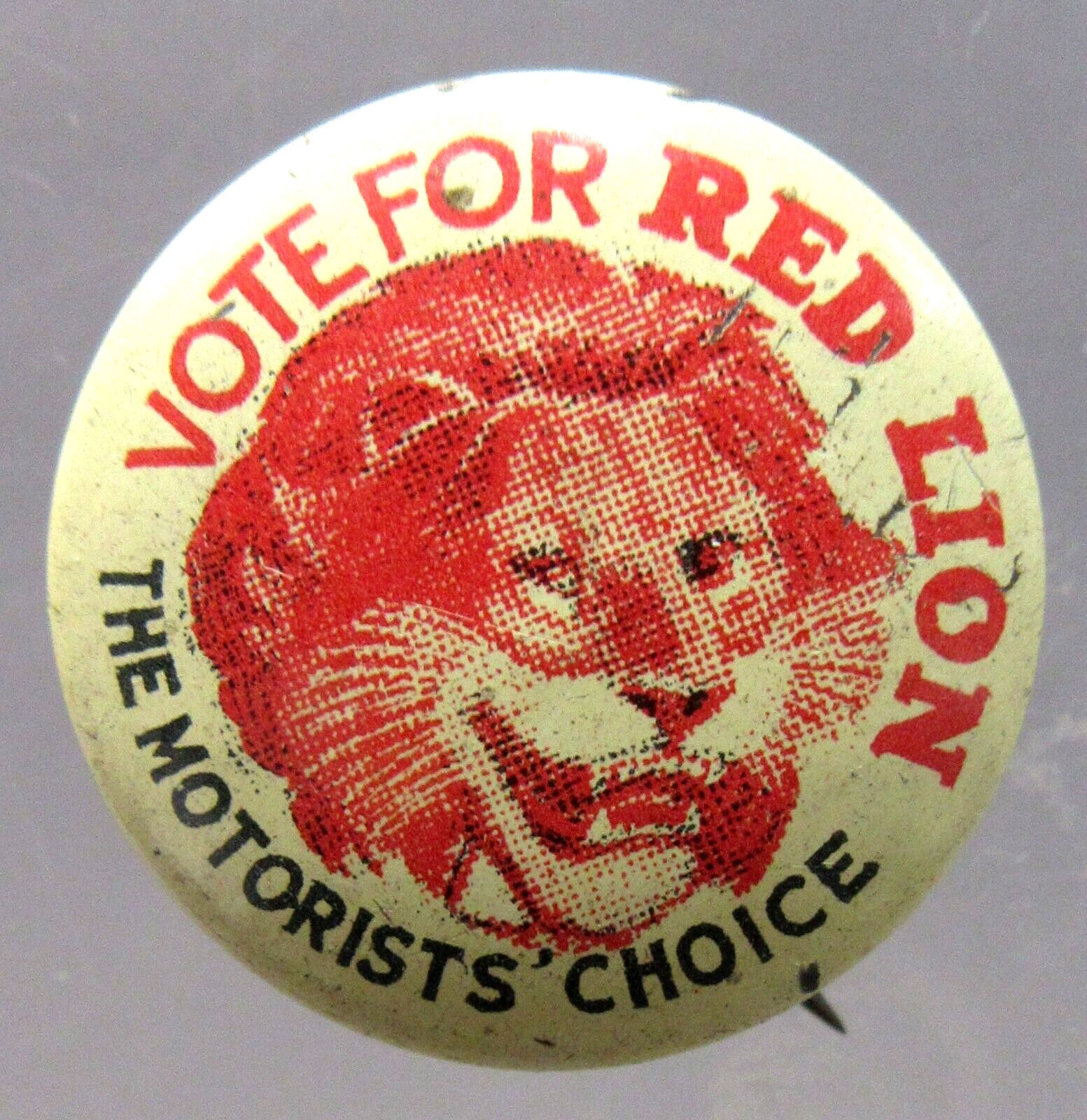 1930\'s VOTE FOR RED LION Gilmore Gasoline pinback button smaller 7/8\