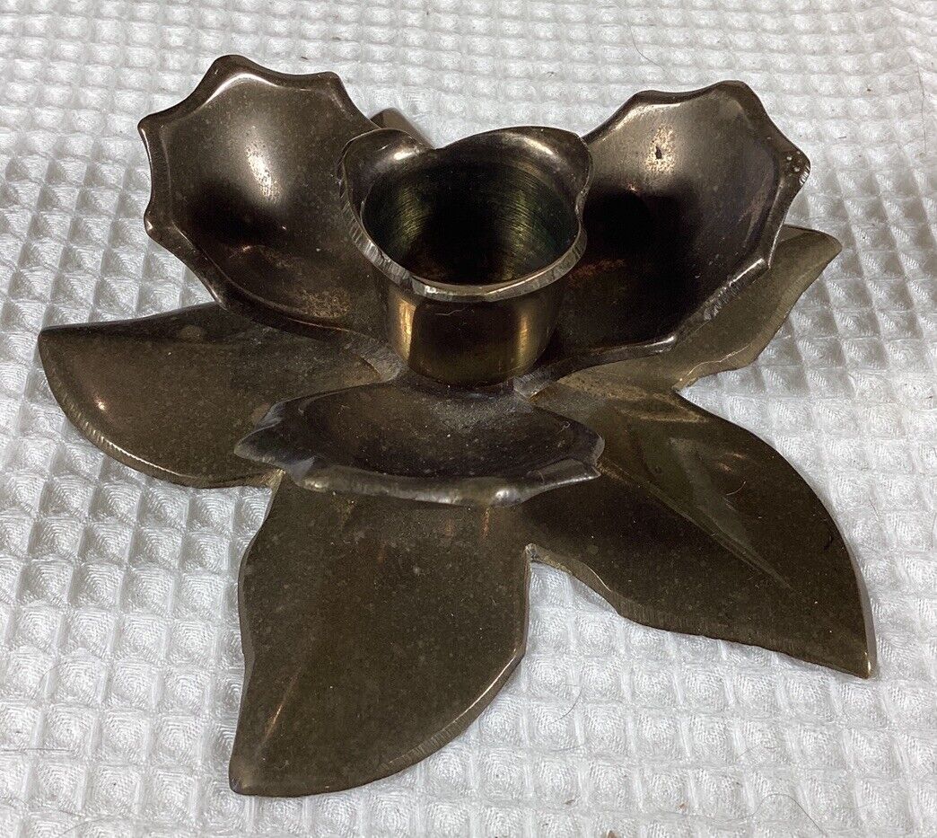 Vintage Andrea By Sadek Brass Lotus Flower Candle Holder Made In India