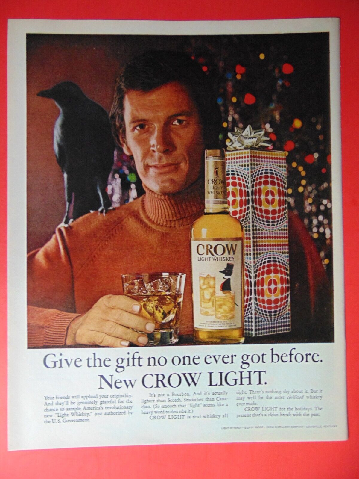 1972 New CROW Light Whiskey art print ad