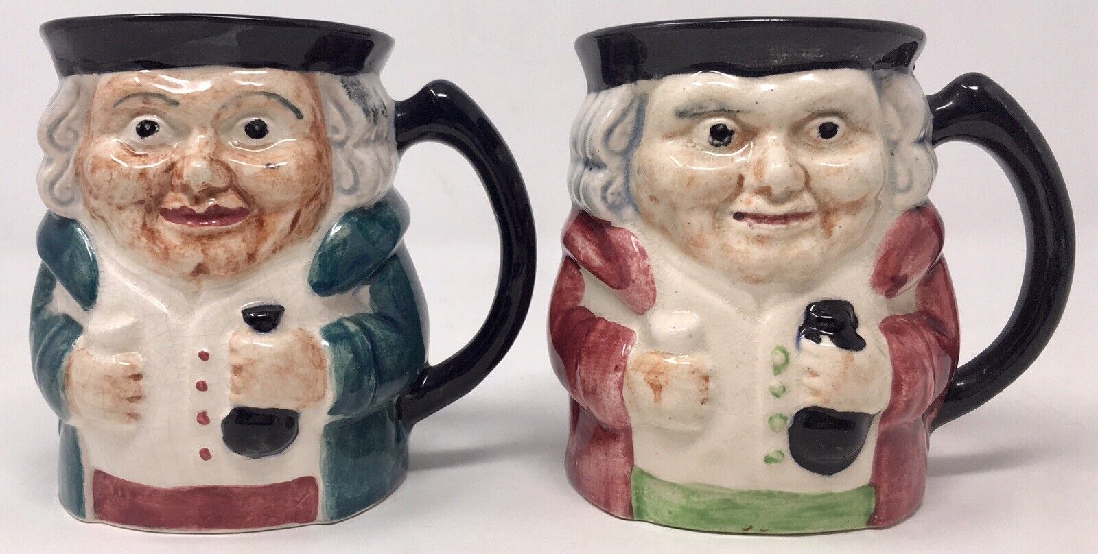 (2) Vintage Shorter & Son Ltd. Staffordshire England OLD STAFFS TOBY Mugs -4” H