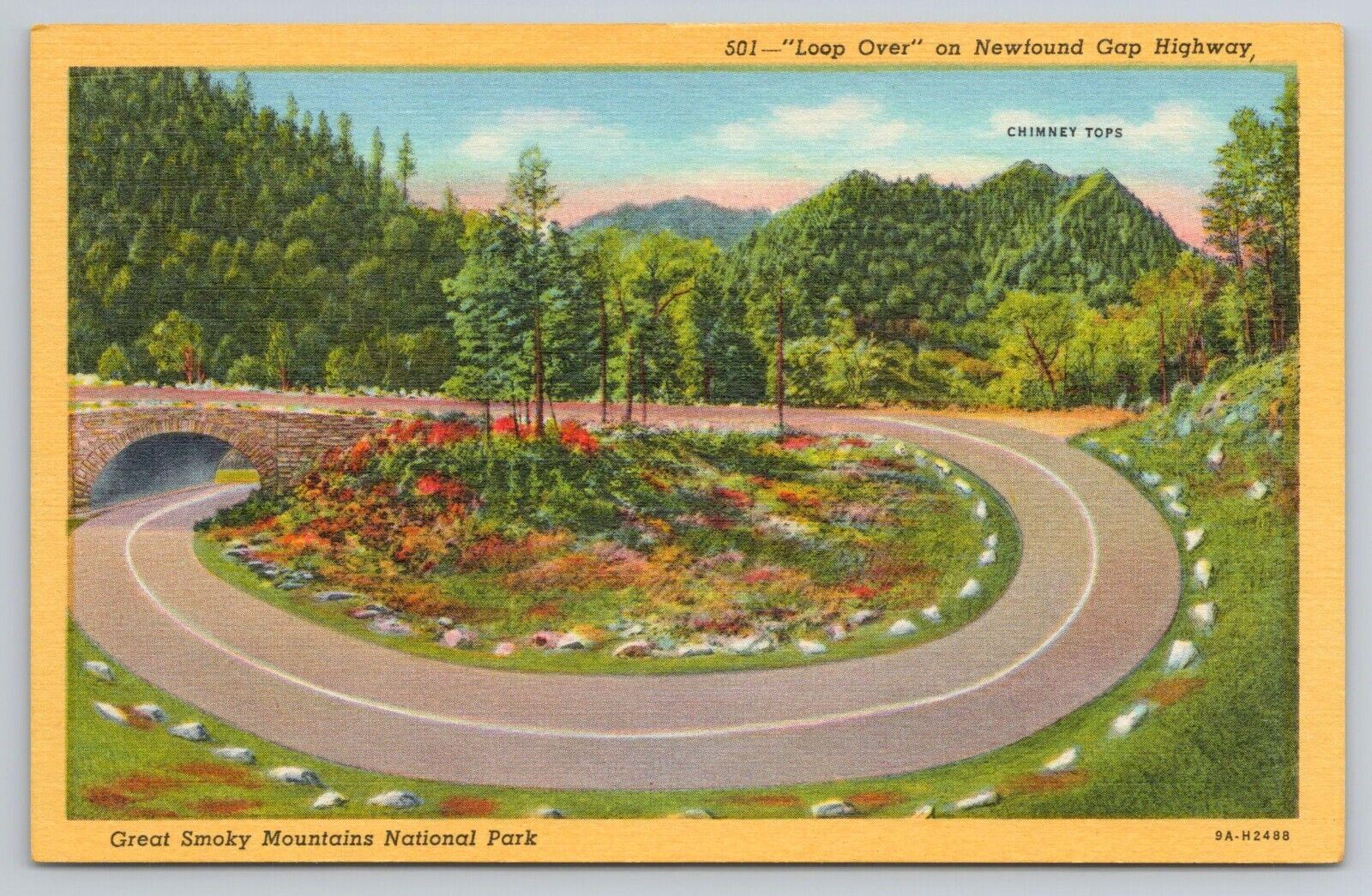 Newfound Gap Highway Loop Great Smoky Mountains Nat\'l Park TN Linen Postcard