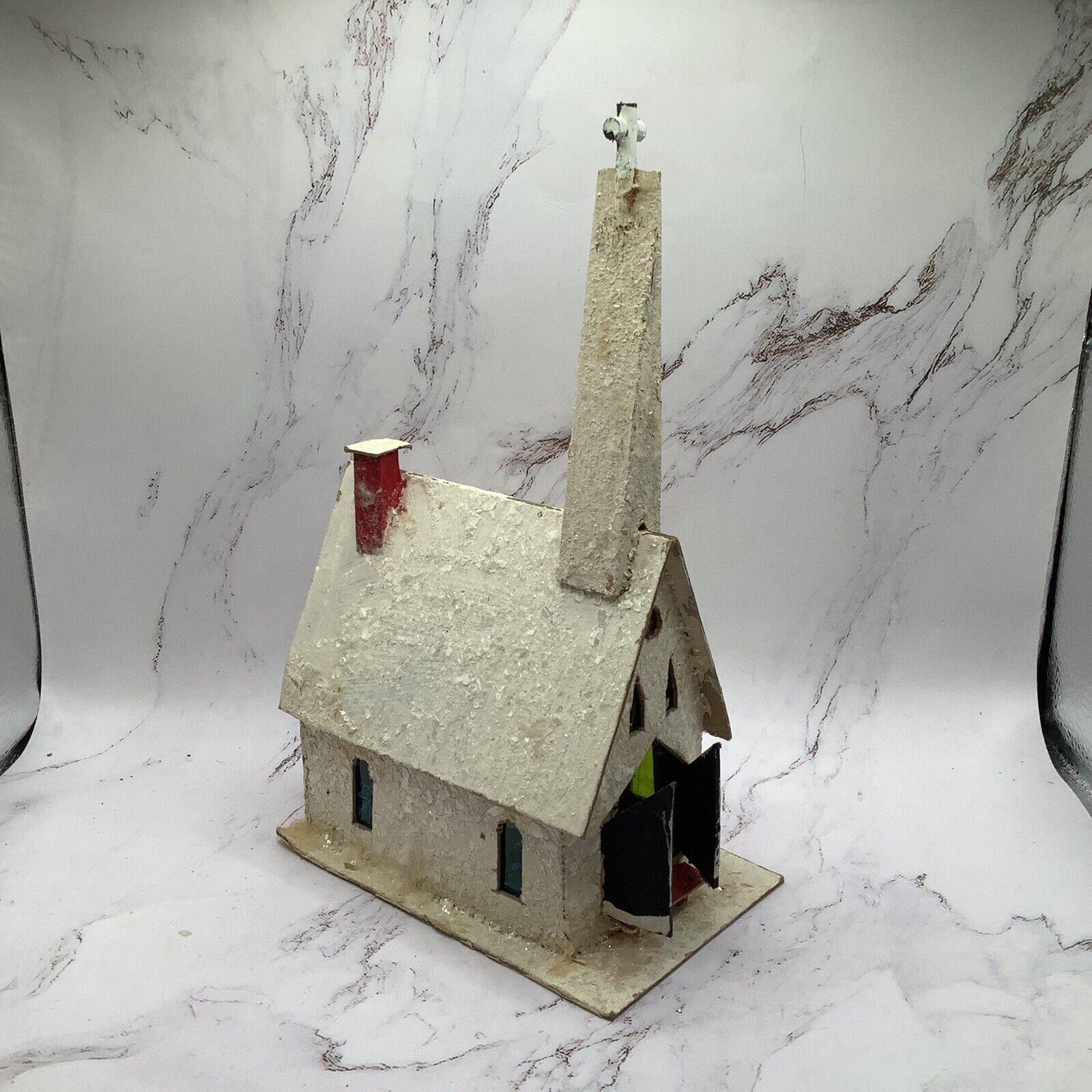 Vintage Putz Style Church With Steeple 9” Height