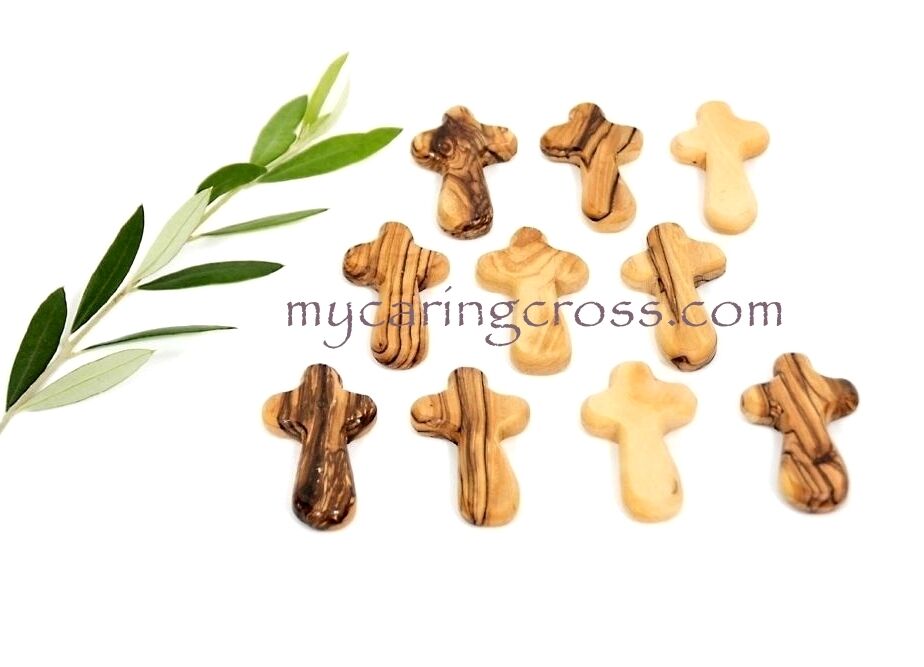 10 SMALL Pocket Holding size Comfort Crosses Made of Genuine Olive Wood Gift