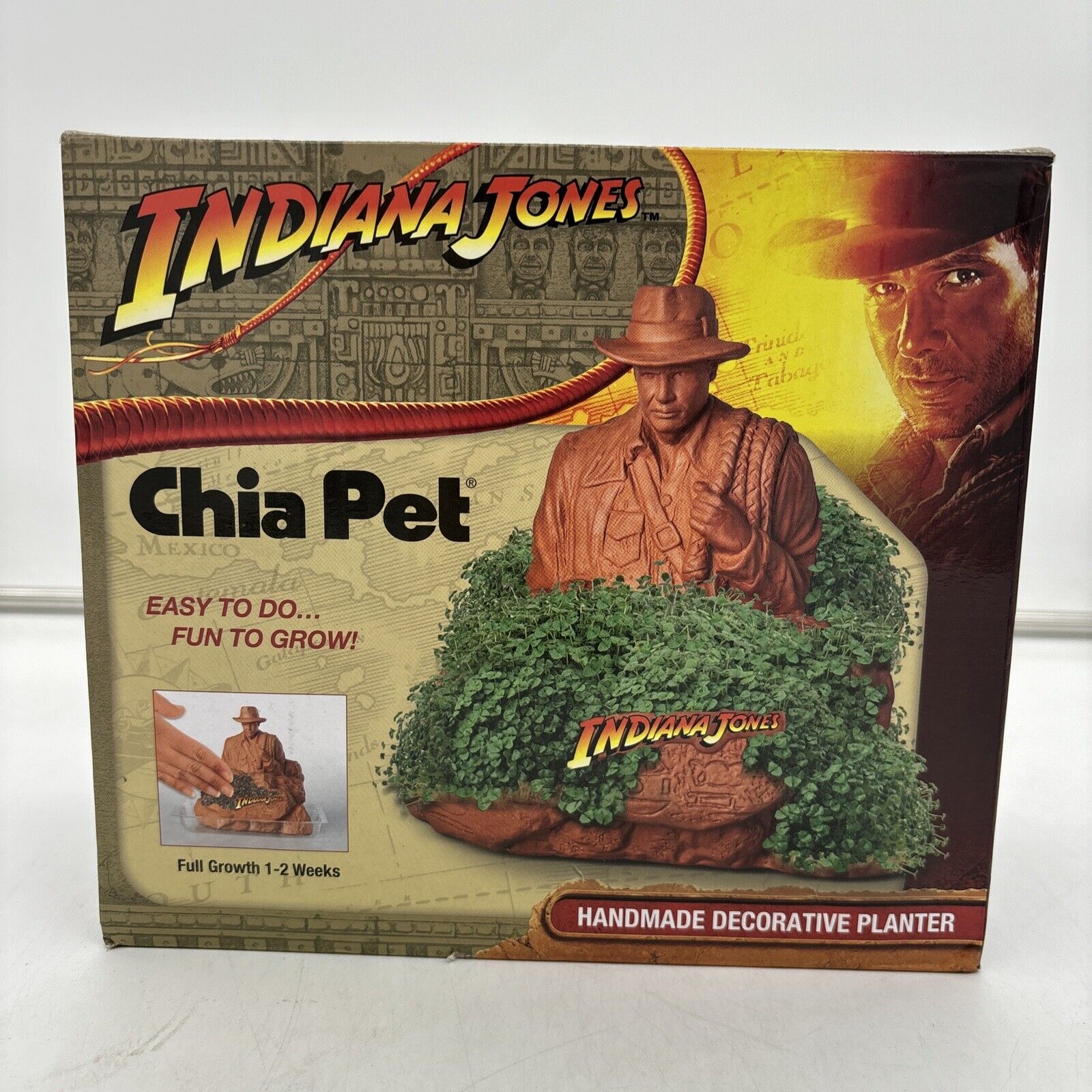 Chia Pet Handmade Decorative Planter Featuring Indiana Jones  NIB