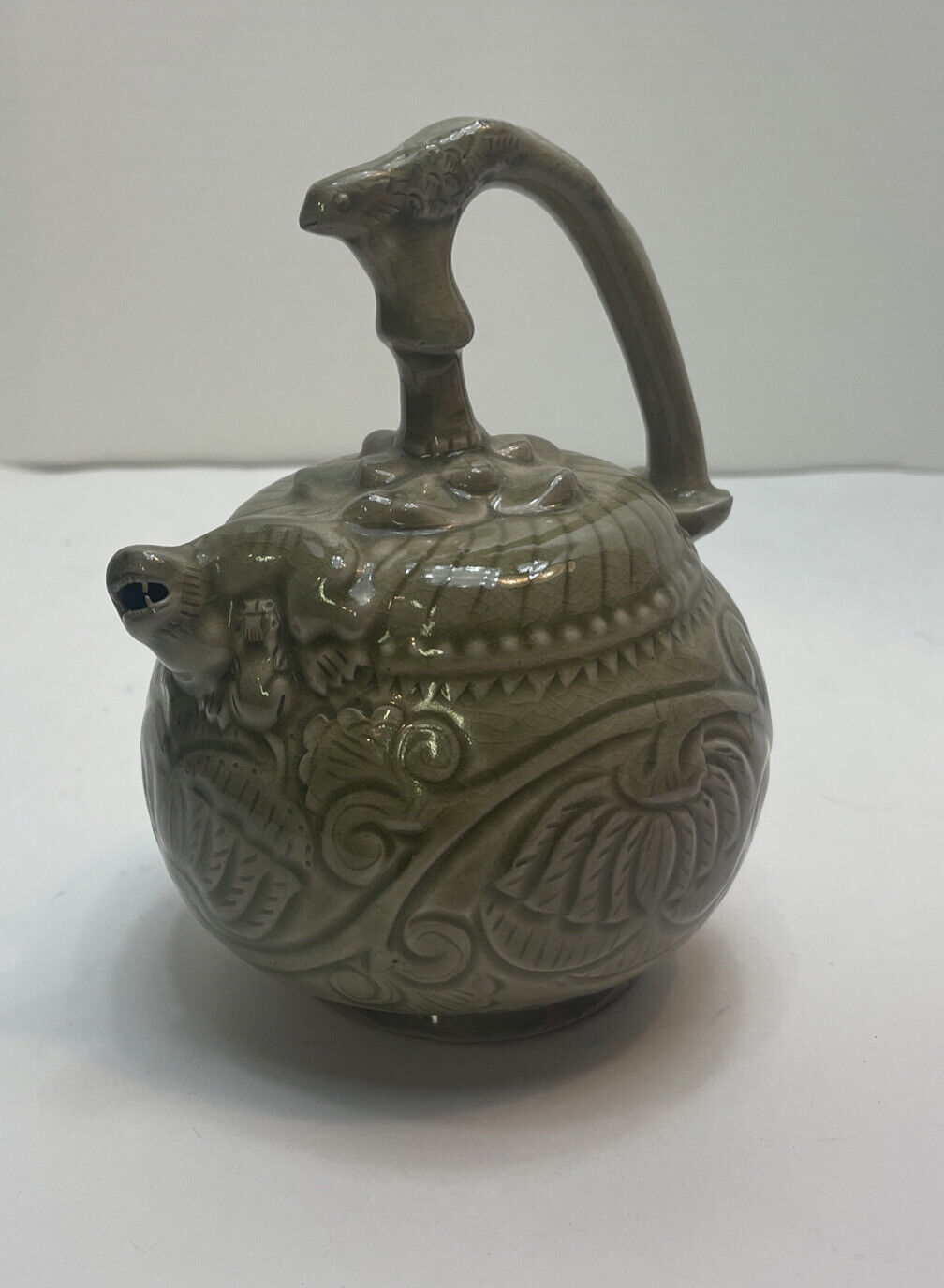 Replica Chinese Yaozhou Celadon Reverse Flow Incised Ewer Teapot