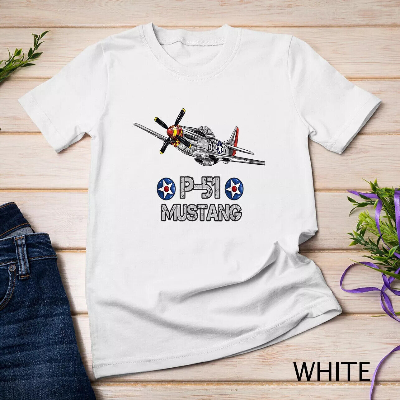 P-51 Mustang Fighter Airplane Retro Vintage T-shirt S-5XL