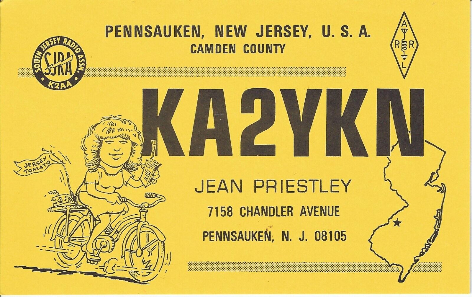 Vintage KA2YKN Pennsauken New Jersey USA 1991 Amateur Radio QSL Card