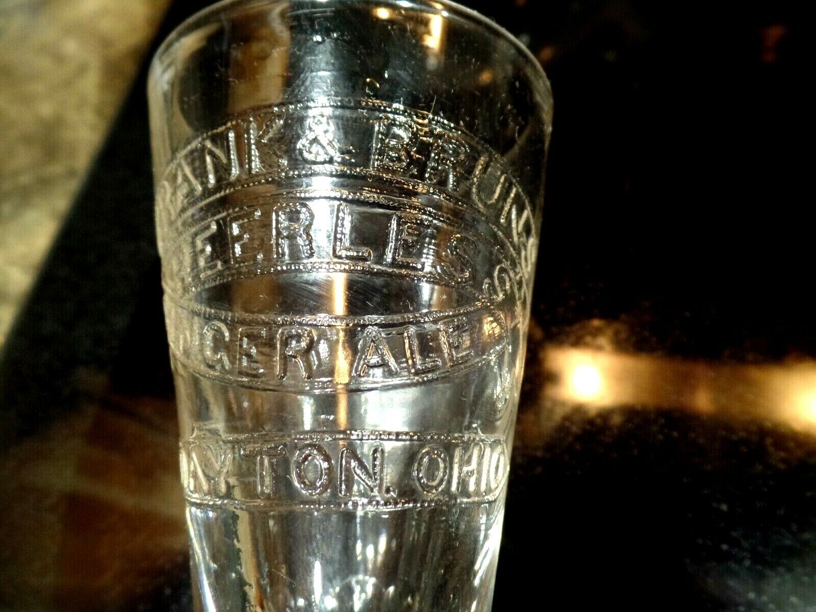1880\'S FRANK & BRUNS PEERLESS GINGER ALE EMBOSSED STEMMED GLASS DAYTON OHIO OH