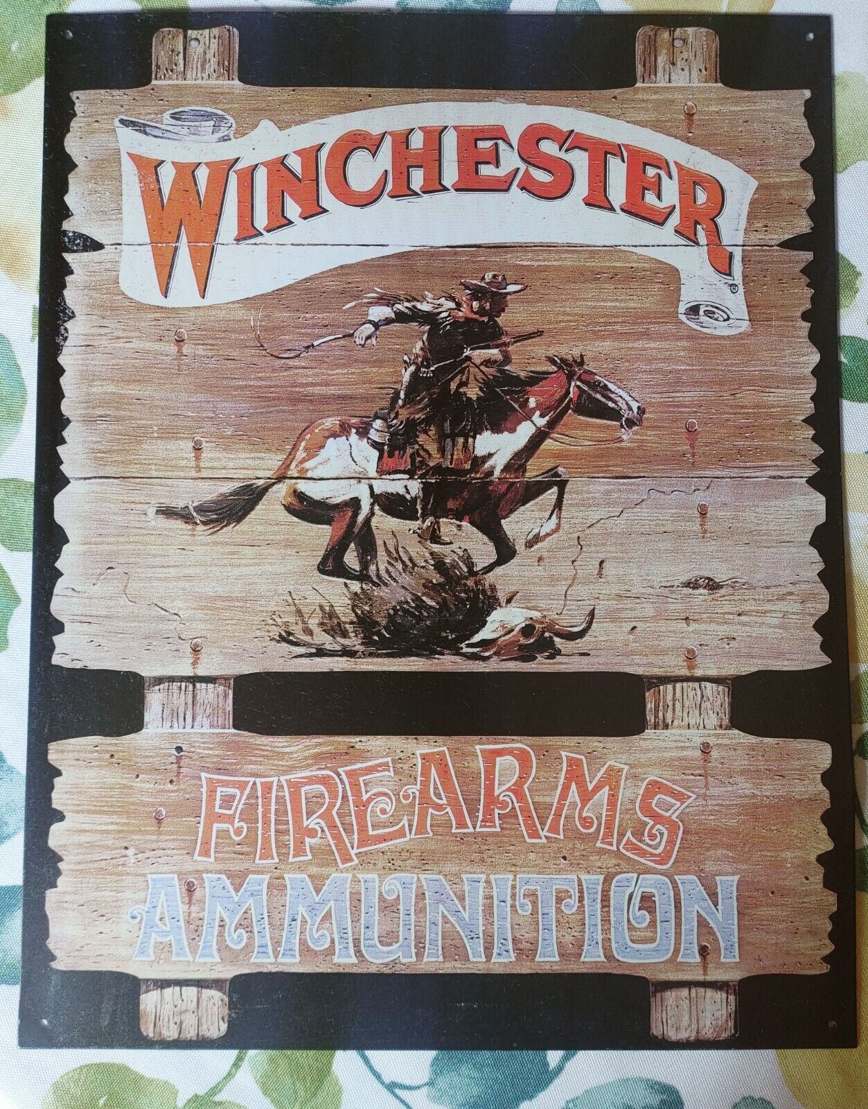 Winchester Firearms Cowboy Sign Metal Poster Vintage Western Decor