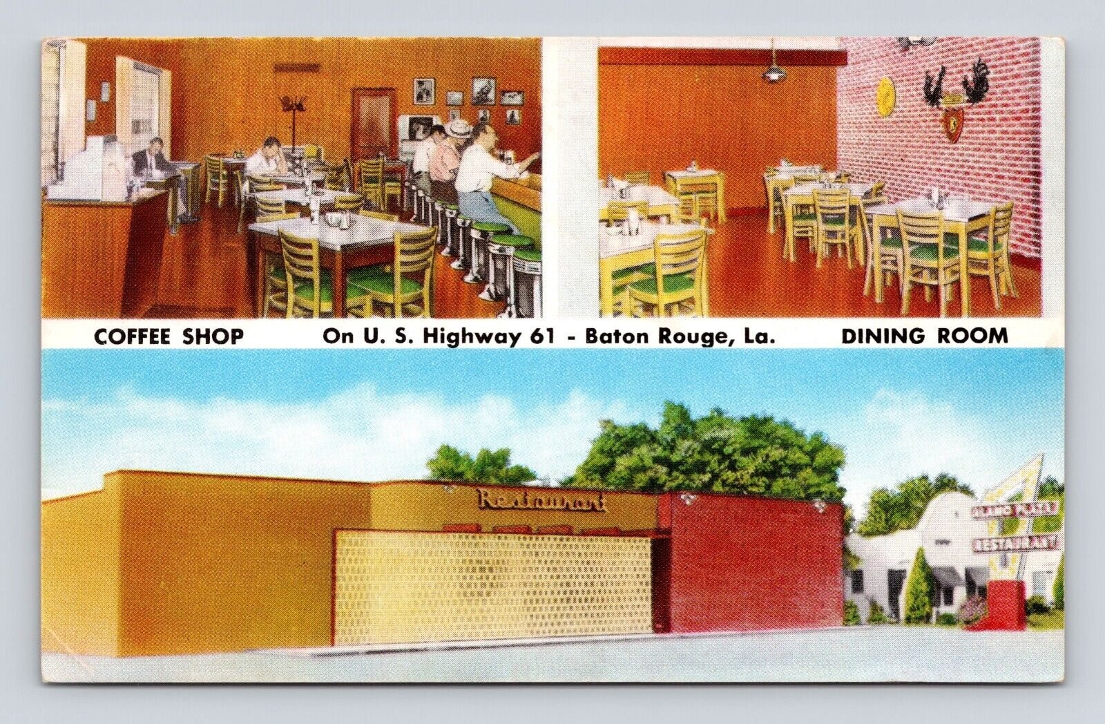 Postcard Alamo Plaza Restaurant Baton Rouge LA 1950\'s Interior Exterior views