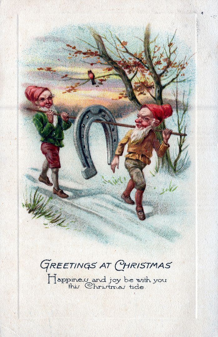 CHRISTMAS - Elves Carrying Horseshoe Greetings At Christmas Postcard