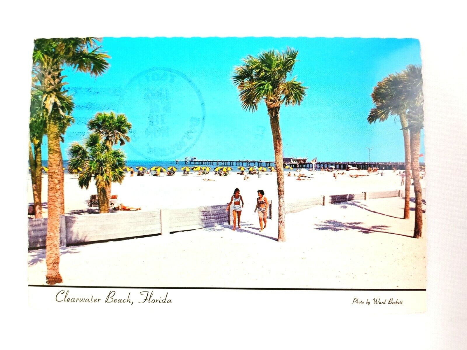 Vintage Postcard Clearwater\'s Sparkling White Sand Beach FL Big Pier 60