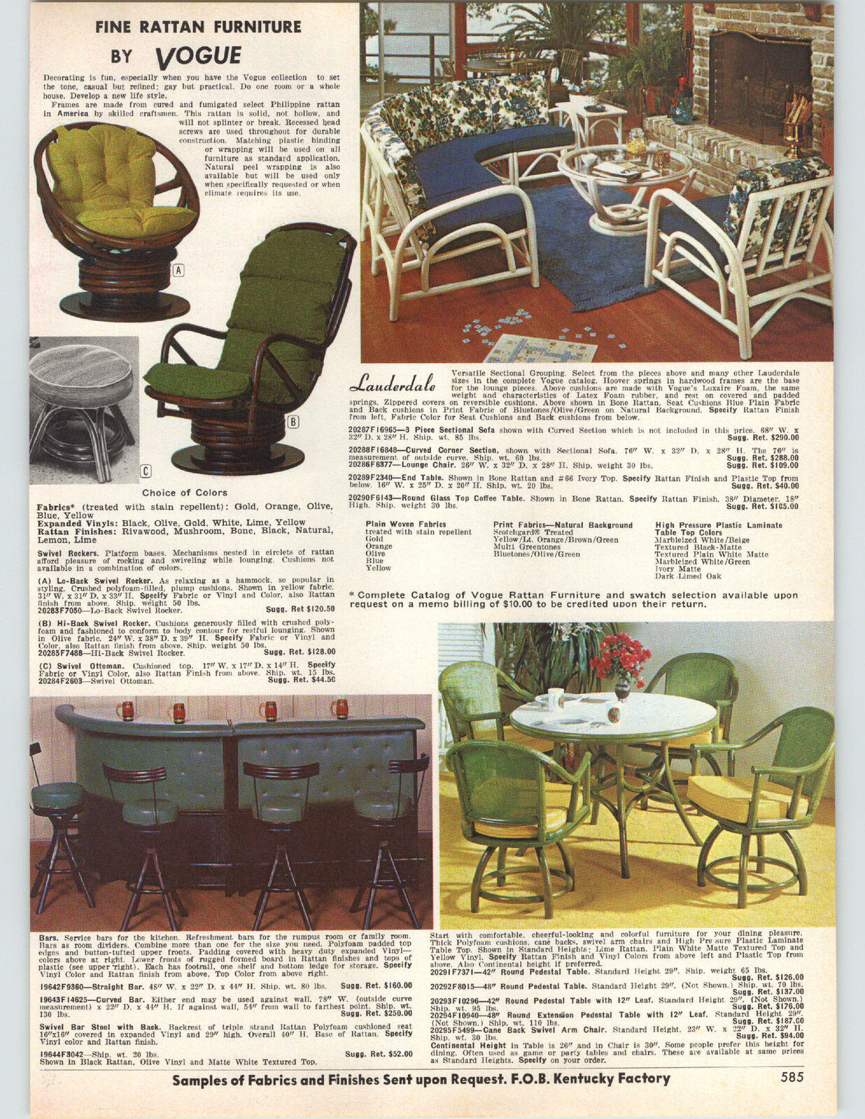 1972 PAPER AD Vogue Rattan Patio Outdoor Furniture Table Chair Swivel Rocker
