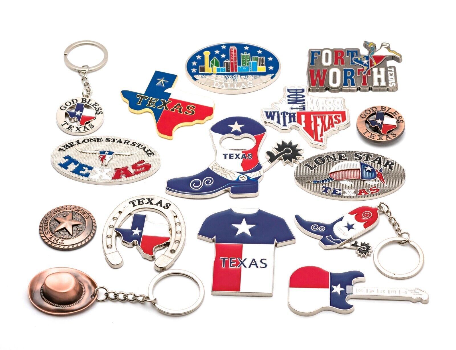 Texas Bundle Souvenir Magnet & Key Chain Set, 15 Pcs Texas Collection