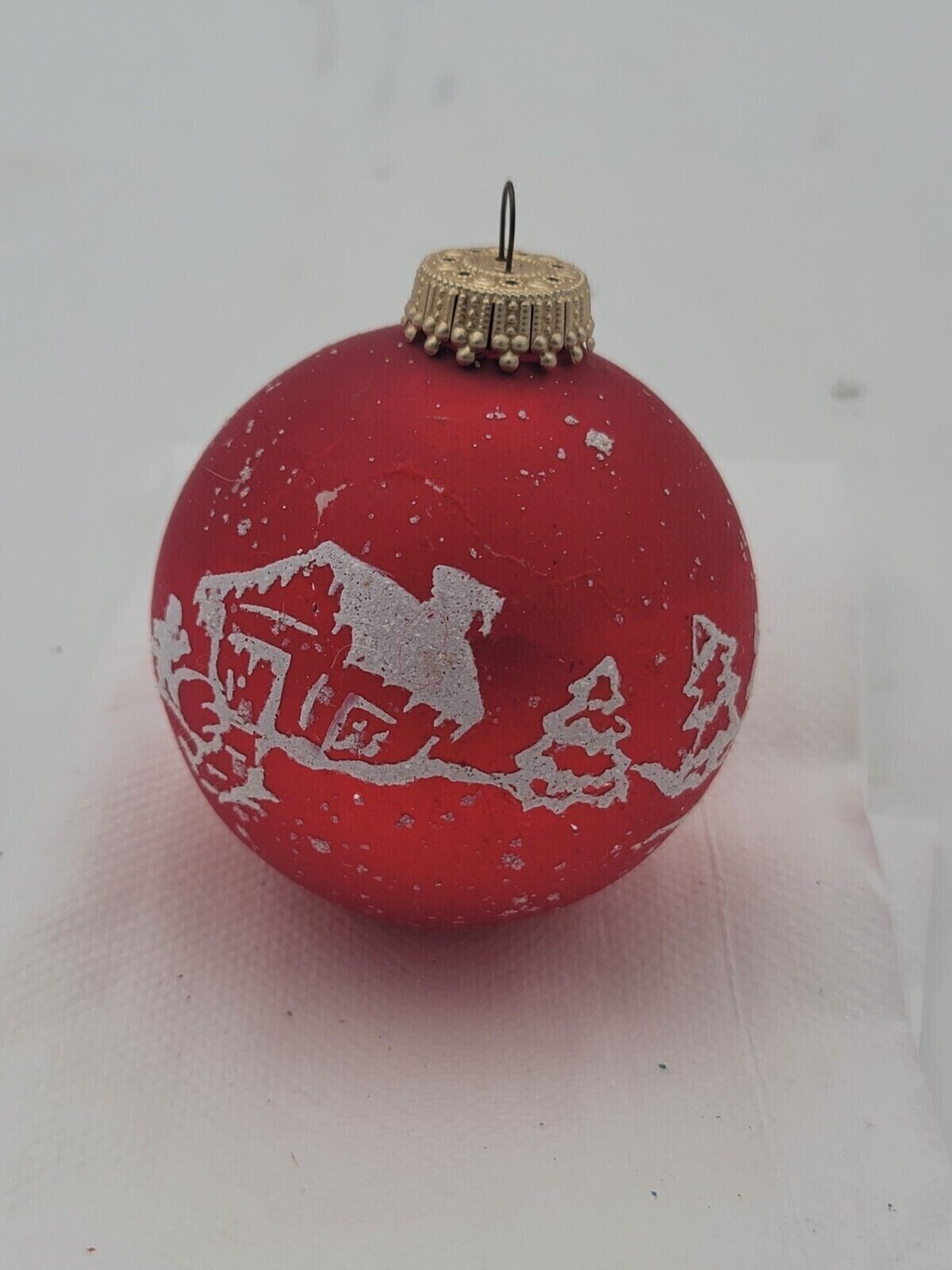 Vintage Red with Snow Snowman Kids House Glass Christmas Ornament 3\