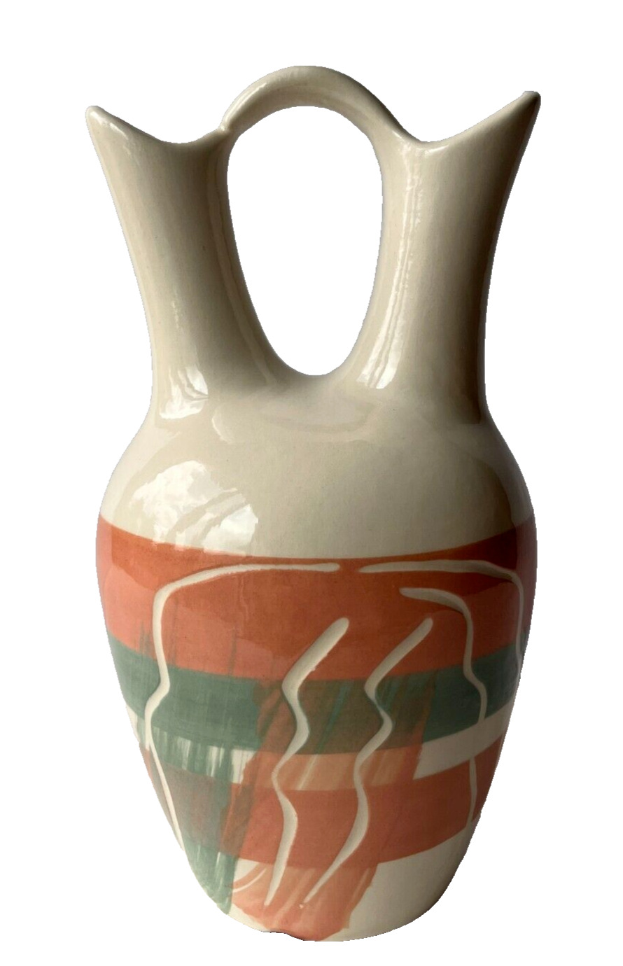 Vintage Southwestern Wedding Vase Ceramic Pitcher 9” H Made in USA, MCM Decor