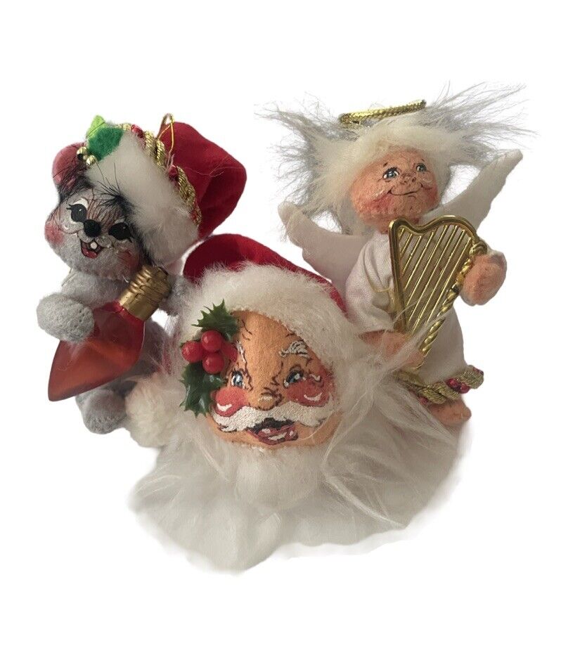 Vintage lot ~ Trio ANNALEE CHRISTMAS ORNAMENTS ~ 1981 Santa, Angel, 2011 Mouse