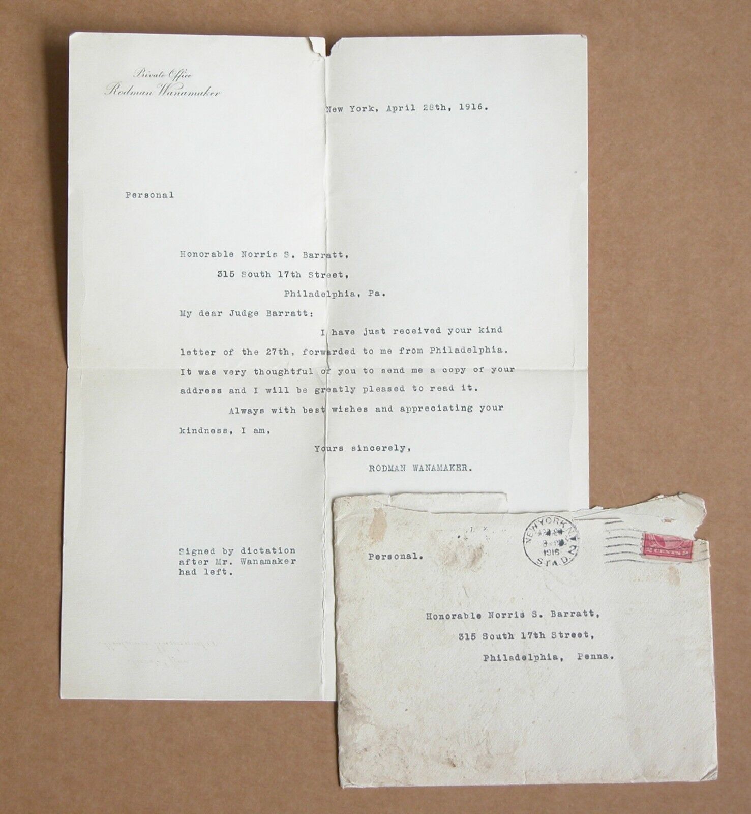 1916 Letter Rodman Wanamaker American Polo Olympic Silver Medalist RARE Original