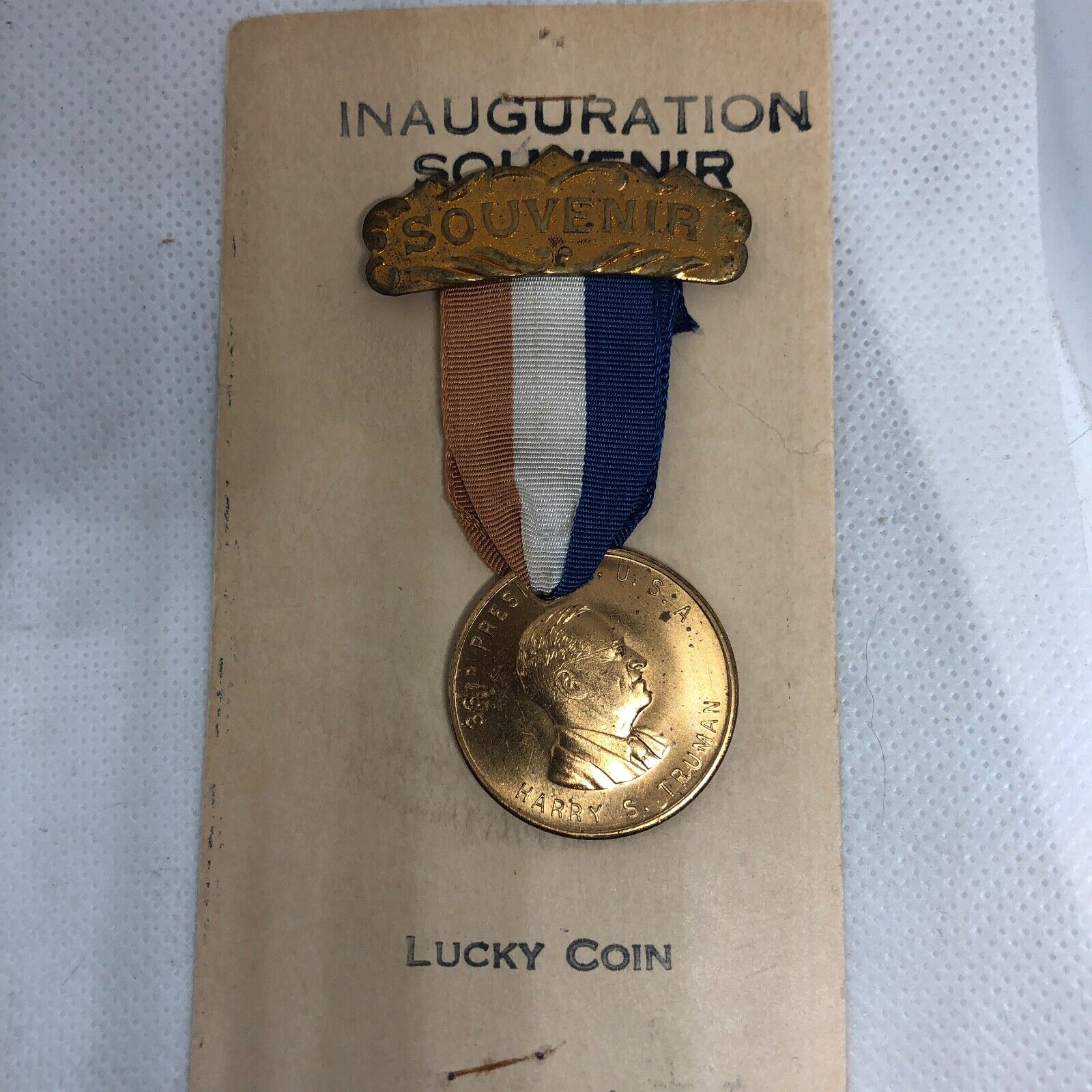 1949 Harry Truman Inaugural Souvenir Ribbon and Medallion on Original Card