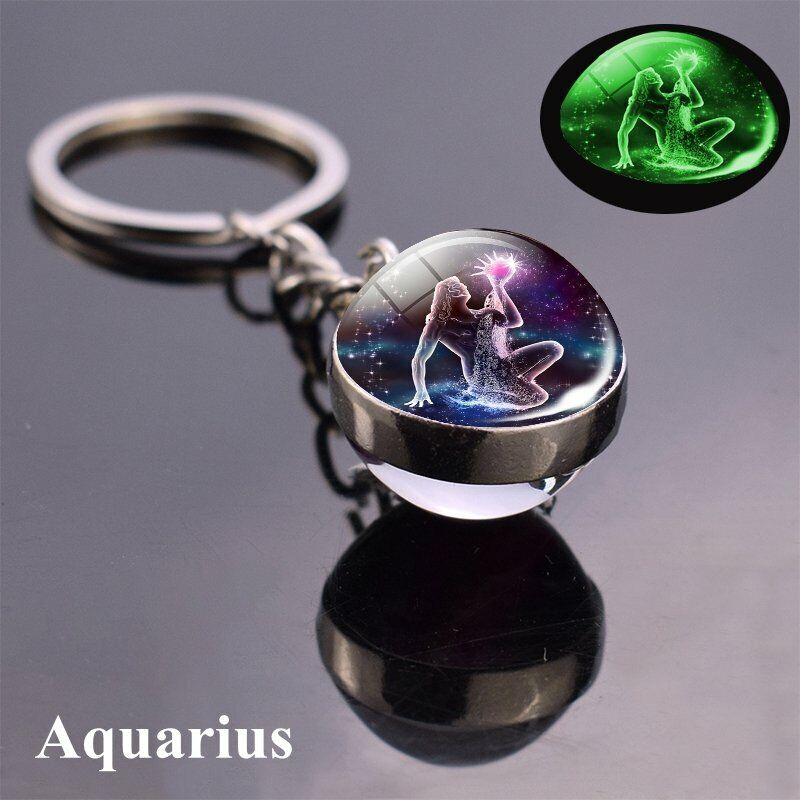 12 constellations Glow In The Dark Double Side Keychain Pendant Glass Wholesale