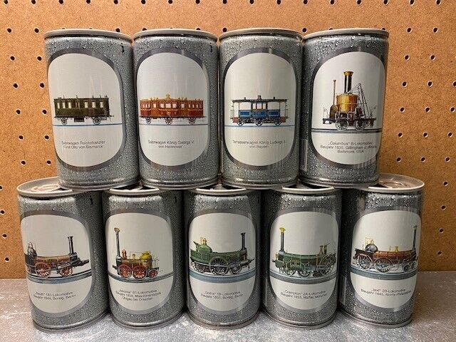 Set of 9 Becker\'s Pils 330ml beer cans 3rd Train locomotive railroad set Germany