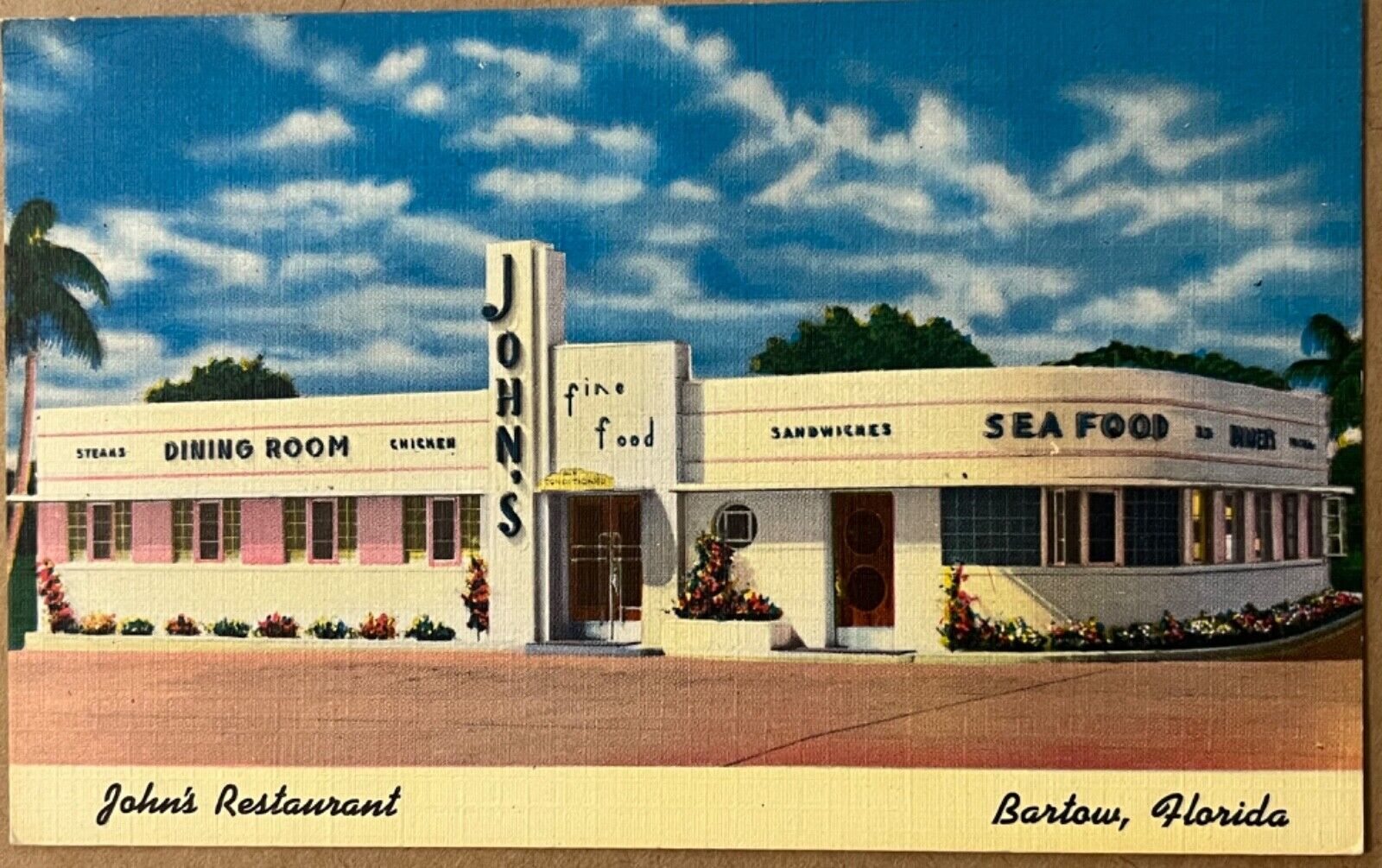 Bartow Florida John’s Restaurant Postcard c1940