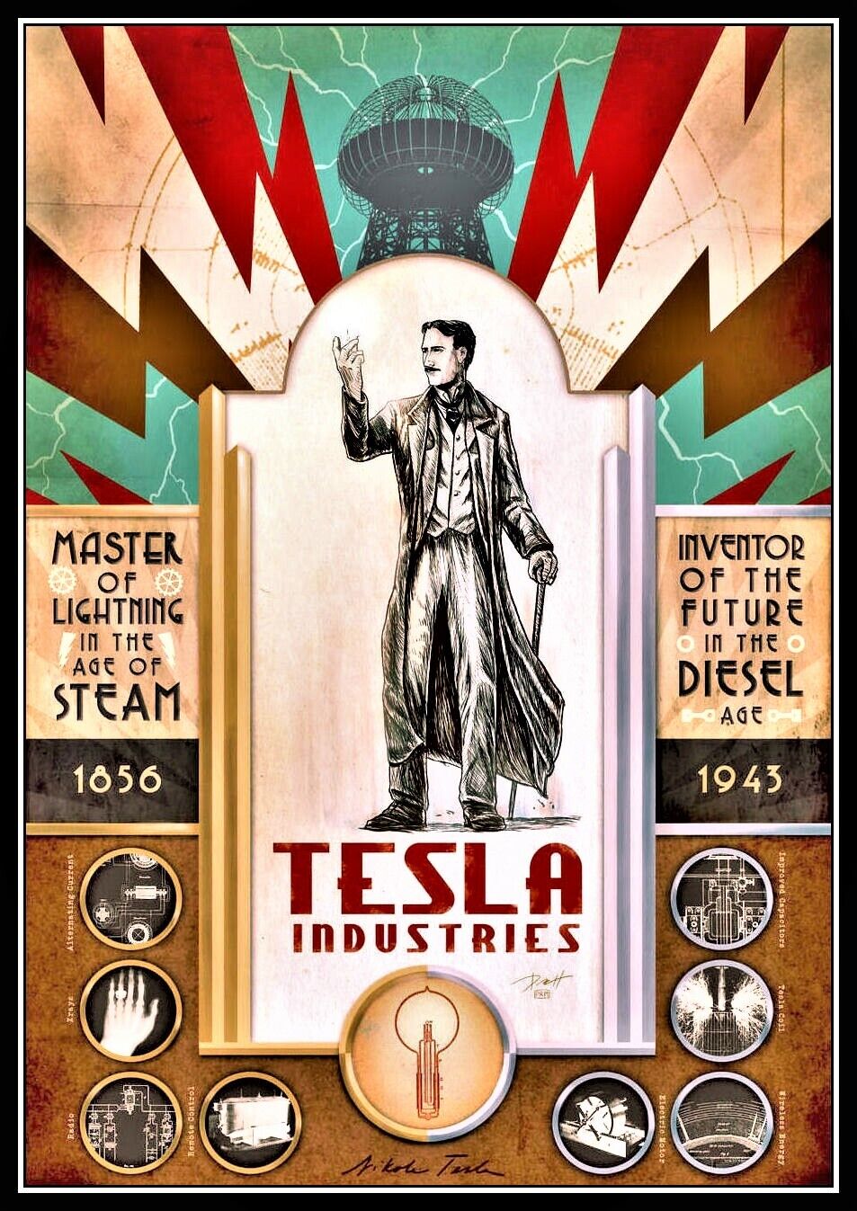 Nikola Tesla Inventor Genius Poster Canvas Print Fridge Magnet 3.5x5 Large