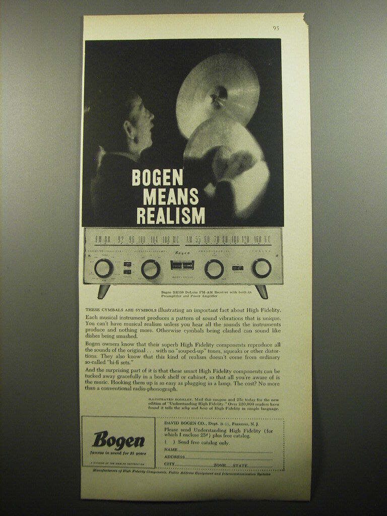 1957 Bogen RR550 DeLuxe Receiver Ad - Bogen means Realism