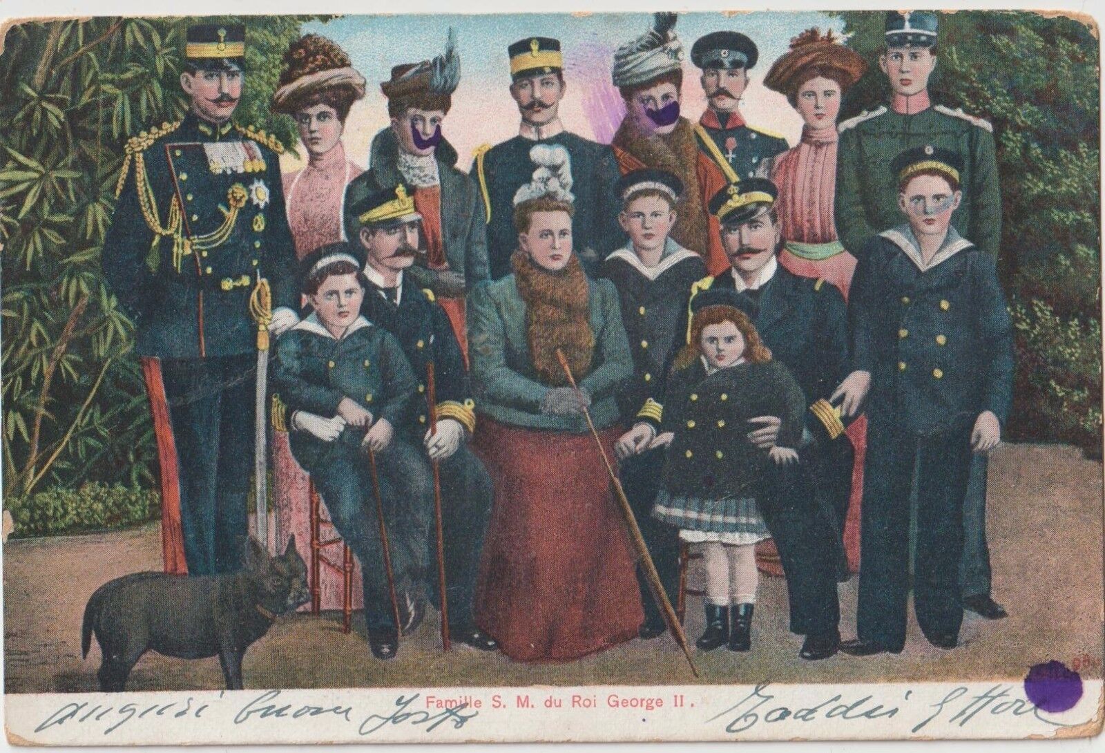 GREECE TURKEY 1903 FAMILY OF S.M.RE GIORGIO II POSTCARD  FROM CONSTANTINOPLE
