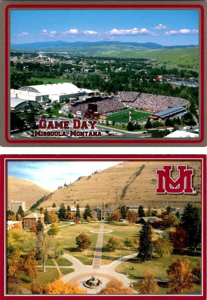 2~4X6 Postcards MT Missoula UNIVERSITY ON MONTANA Grizzly Football Game & Campus