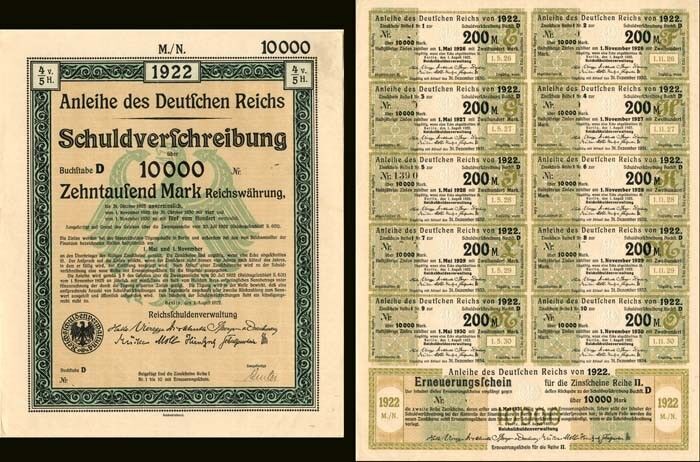 Anleihe des Deutfchen Reichs Schuldverfchreibung - 10,000 German Mark Bond (Unca